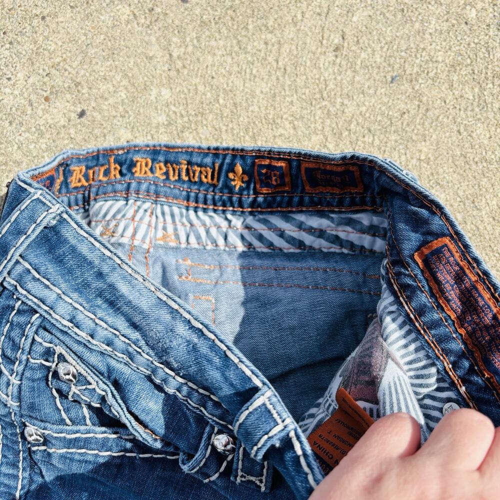 Rock Revival Straight Blue Denim Jeans Embroidered y2K Distressed Women's 28 - Picture 5 of 7
